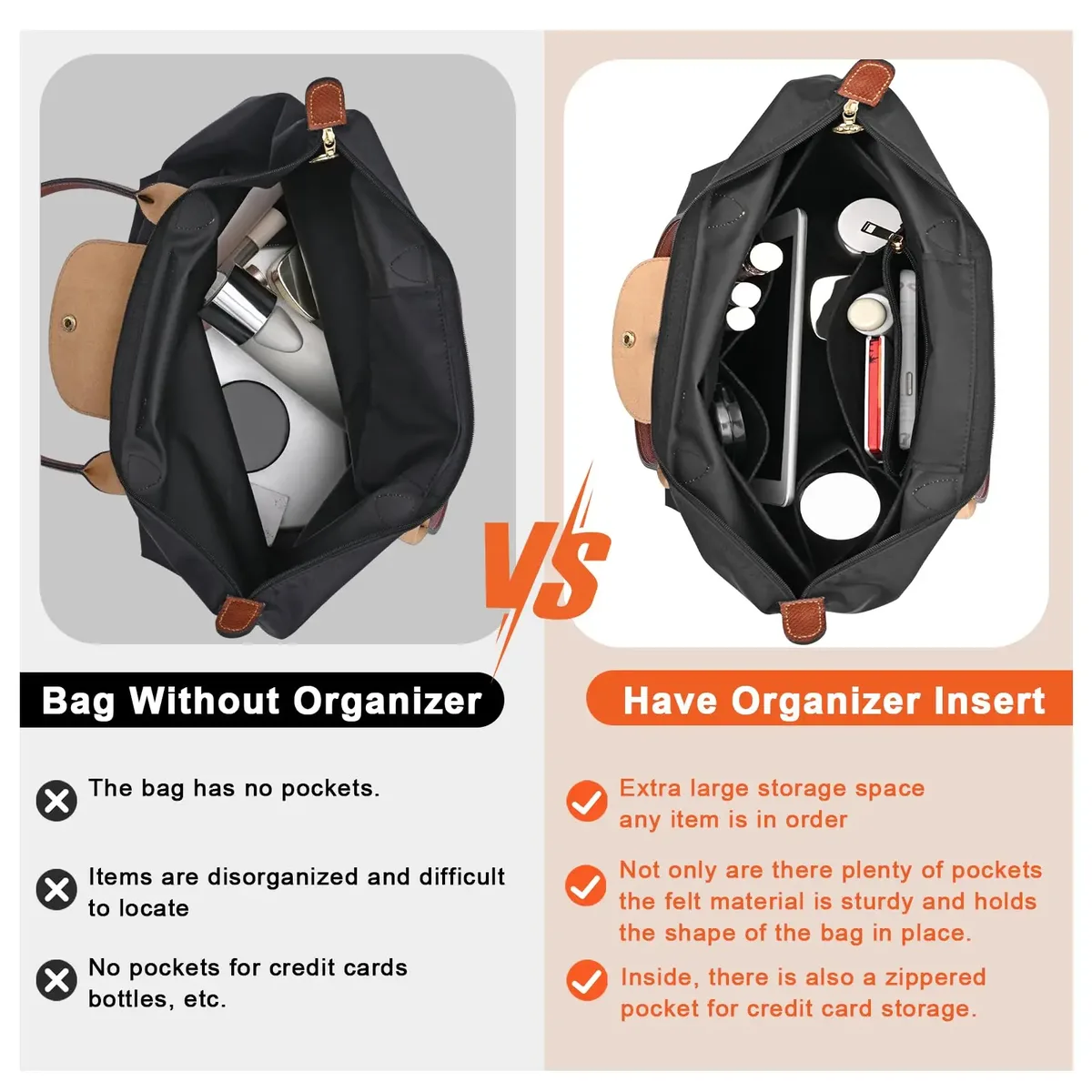 insert organisateur de sac à main en feutre pour longchamp le pliage l insert de sac à main (3 tailles)