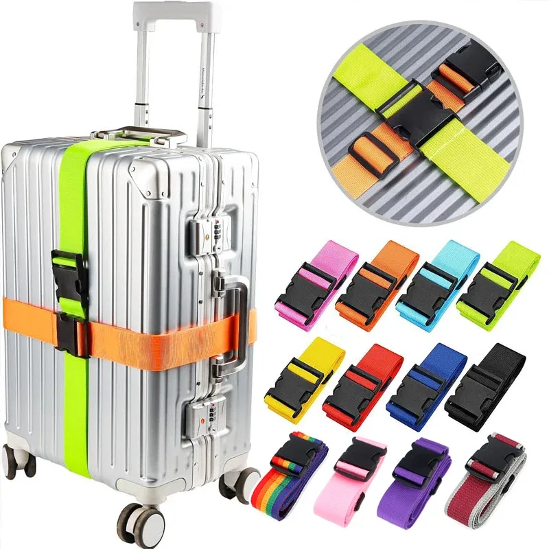 Sangles de bagage droites pour valise, ceinture de bagage en polyester avec boucle de déverrouillage réglable, accessoire de voyage