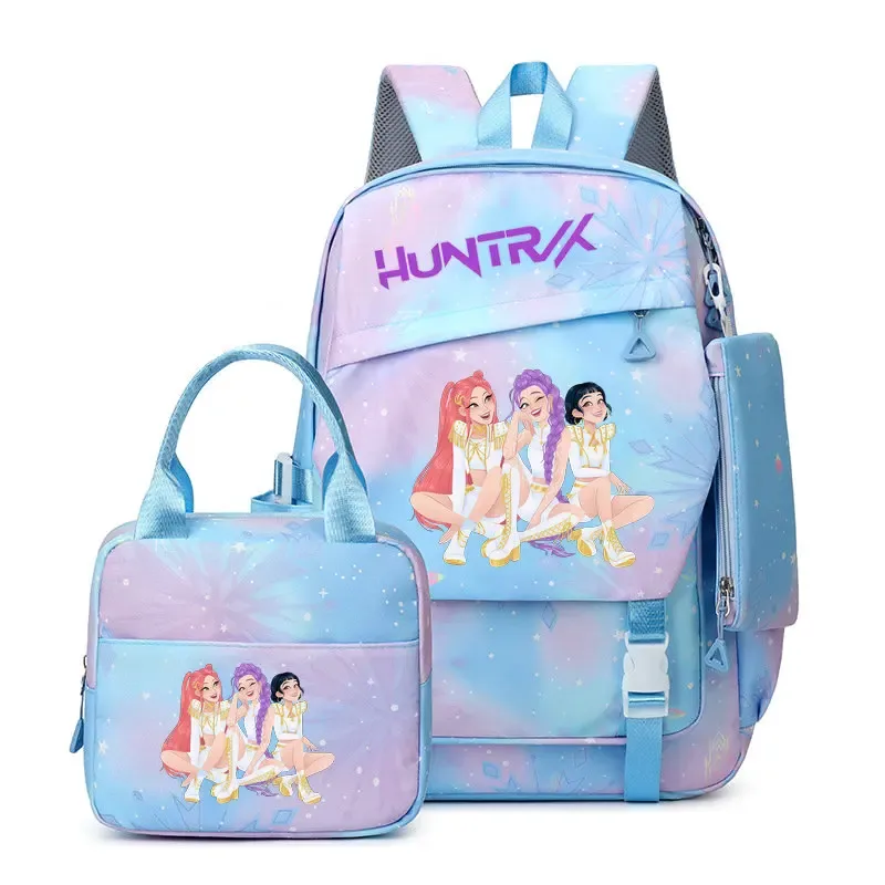 lot de 3 sacs à dos k-pop demon hunters pour filles, adolescents, femmes et enfants, pour l'école primaire et secondaire