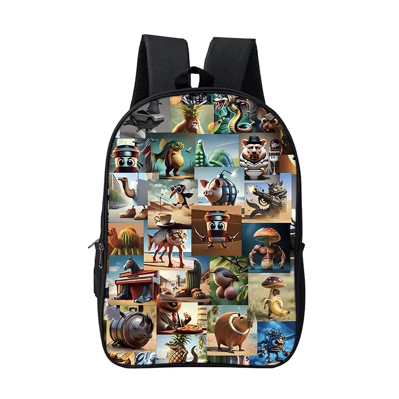 Sac à dos scolaire pour garçons et filles, durable et souple, pour livres, motif dessin animé, anime, jeu, style italien Brainrot, pour enfants