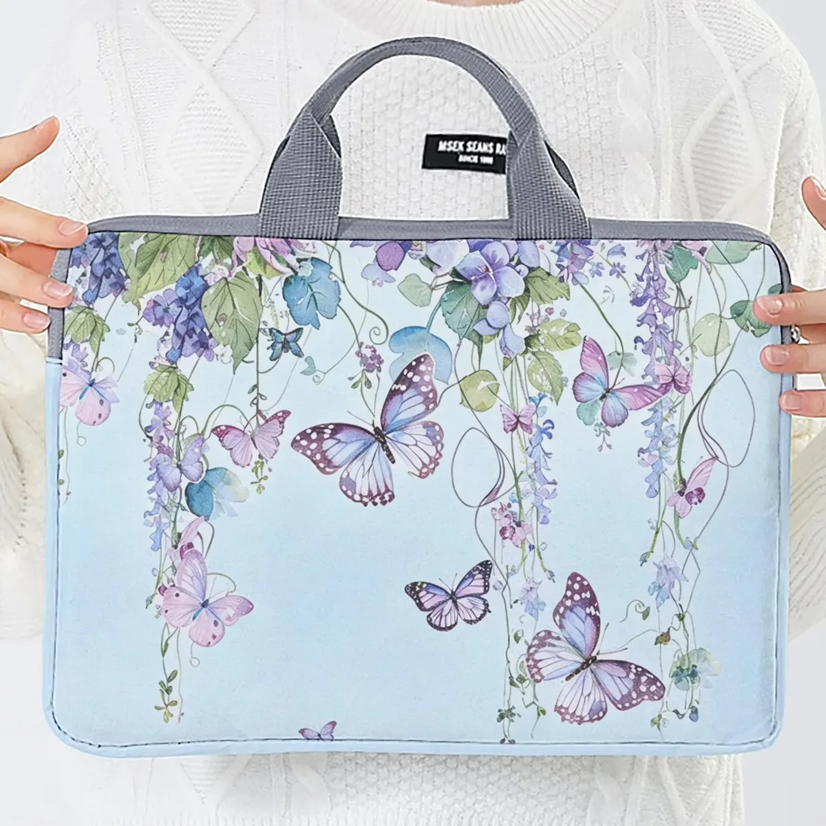 un ensemble, deux styles, sacoche pour ordinateur portable imprimée avec motif glycine et papillon, adaptée aux ordinateurs portables de 14 pouces