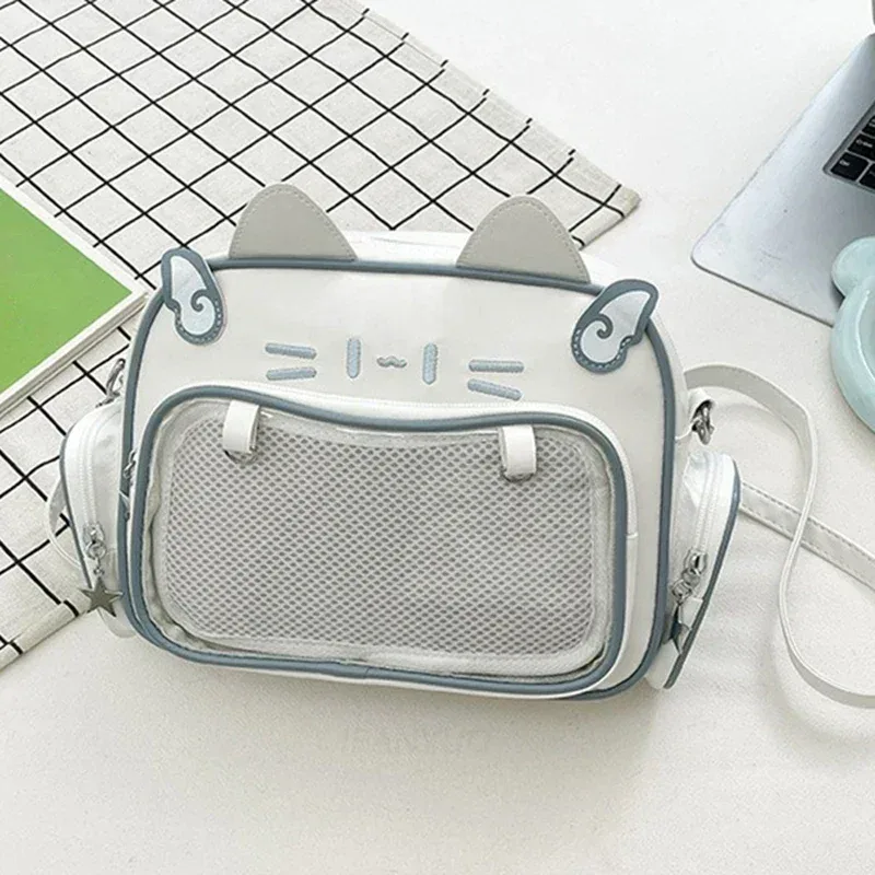 sacs à dos de mode pour femmes, style y2k, sac ita chat kawaii japonais, sacs à bandoulière en pu pour filles mignonnes, poche transparente, esthétique initiée