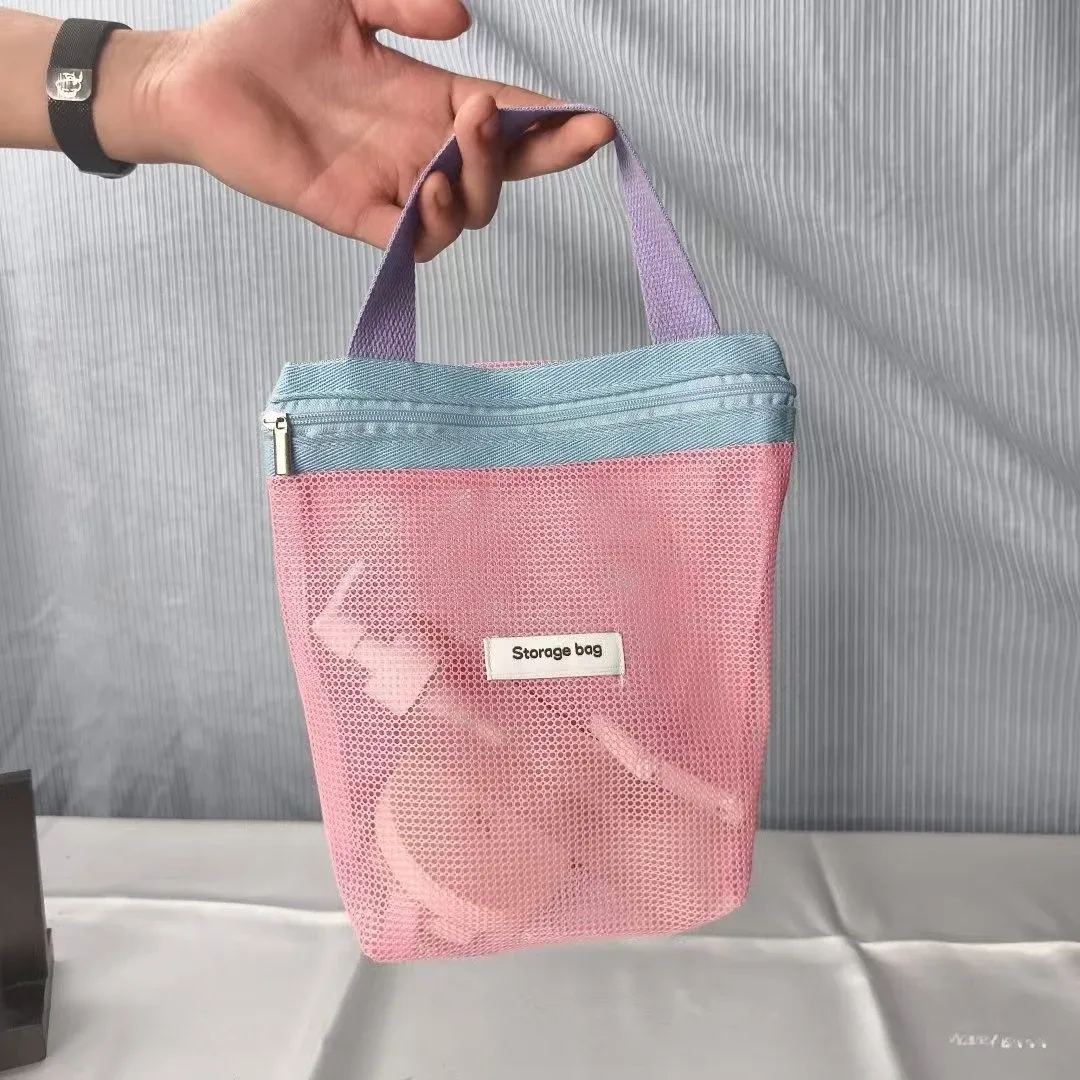 trousse de toilette de voyage grande capacité en maille, pochette de plage et de natation couleur macaron, organisateur de maquillage respirant, sac humide pour femmes