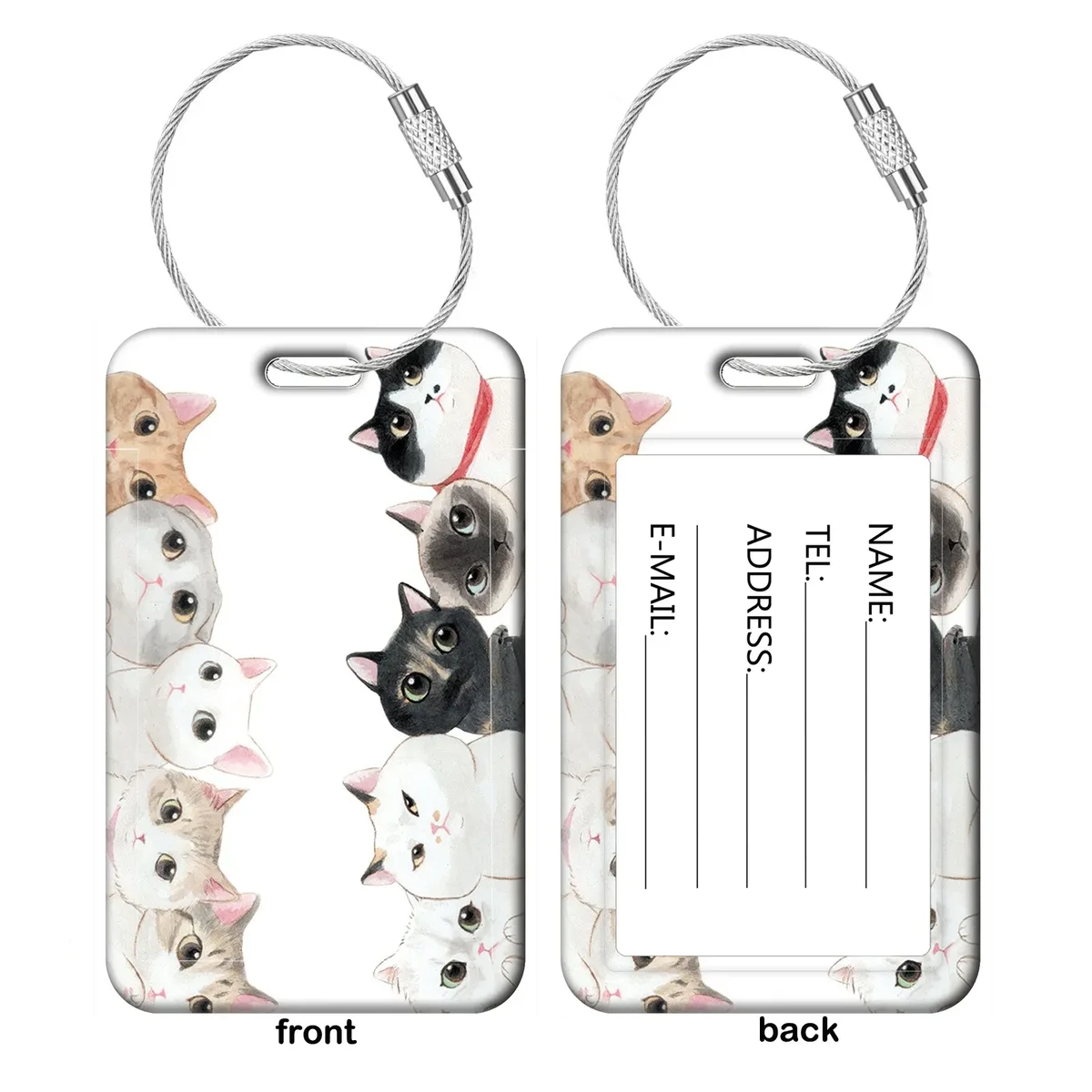 étiquettes de bagage chat mignon, porte-adresses et noms pour valises, étiquettes de bagage chaton, accessoires de voyage pour valises