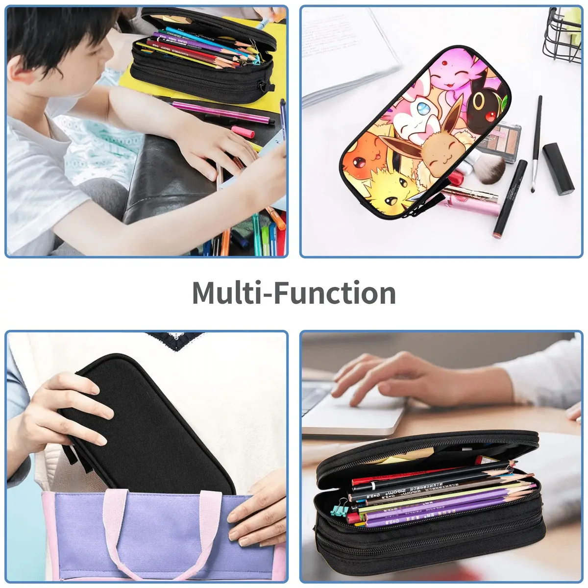 sacs personnalisés pokemon eevee eeveelution de grande capacité pour enfants, trousse à crayons d'école pour garçons et filles