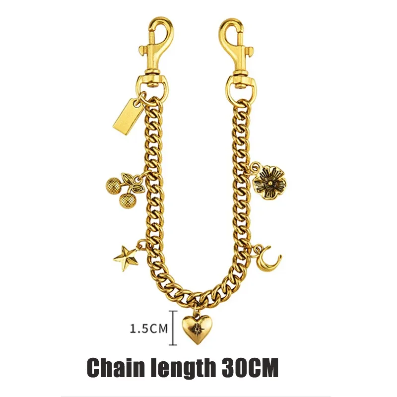 chaîne de sac vintage dorée avec breloques étoile, lune, cerise, fleur – pendentif décoratif pour sac à main, sangle de remplacement, accessoires de chaîne pour sac bandoulière
