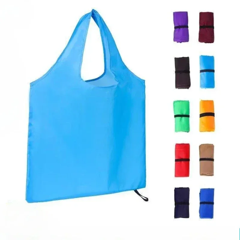 Sac de courses réutilisable de couleur unie pour femmes et hommes, sac d'épicerie pliable en Nylon, sac fourre-tout écologique, sacs à main portables