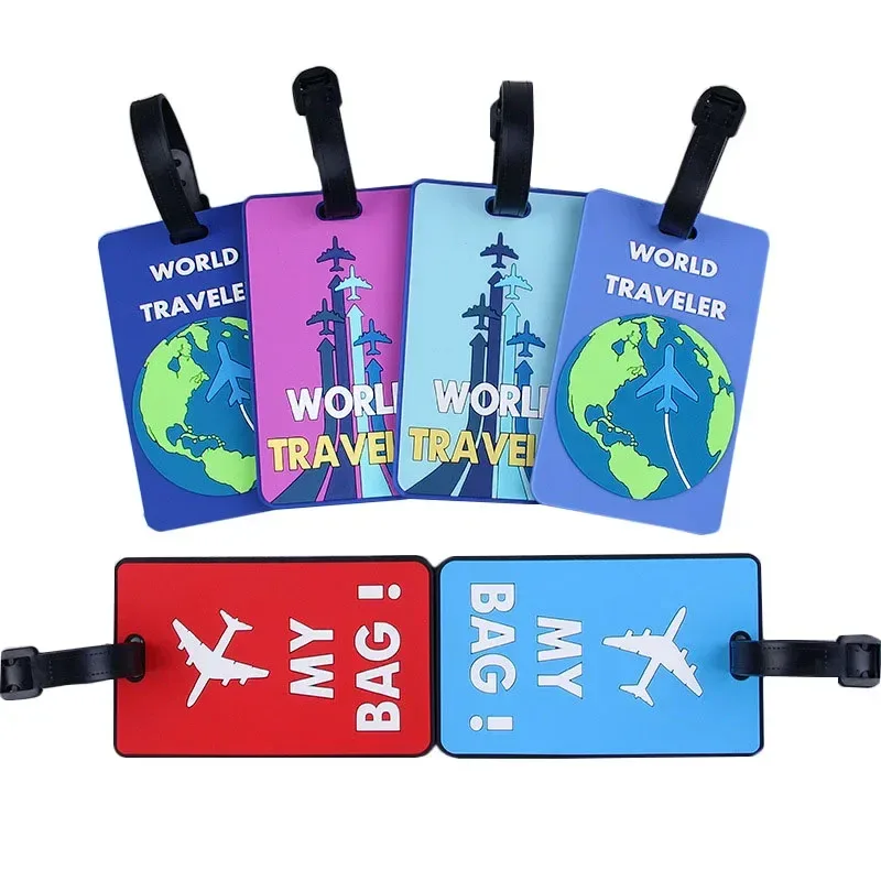 étiquette de bagage en pvc souple pour hommes et femmes, lettre imprimée, étiquette de voyage, nom de valise, 