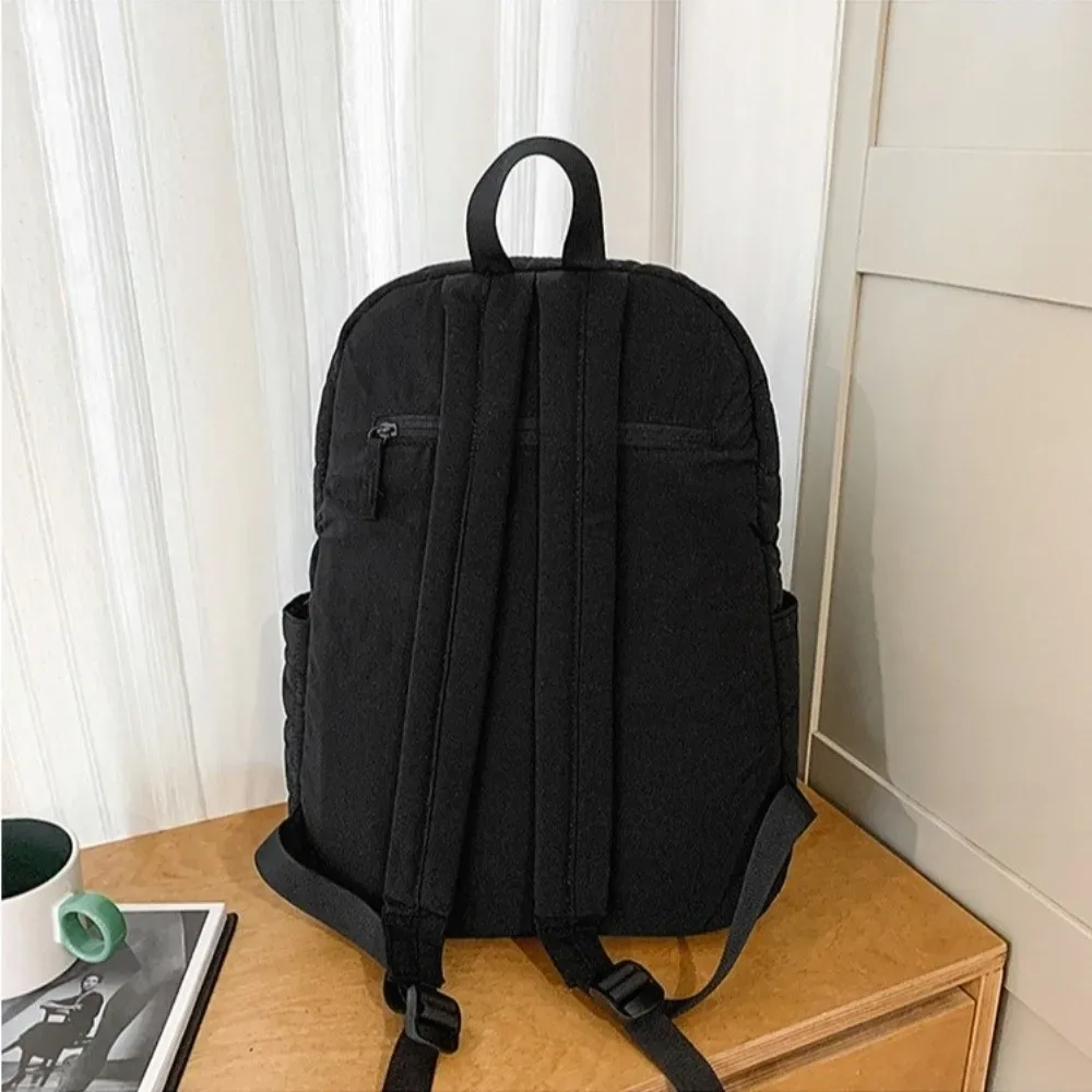 sac à dos de voyage matelassé à la mode, couleur unie, cartable d'étudiant de grande capacité, sac de maman multi-poches en nylon