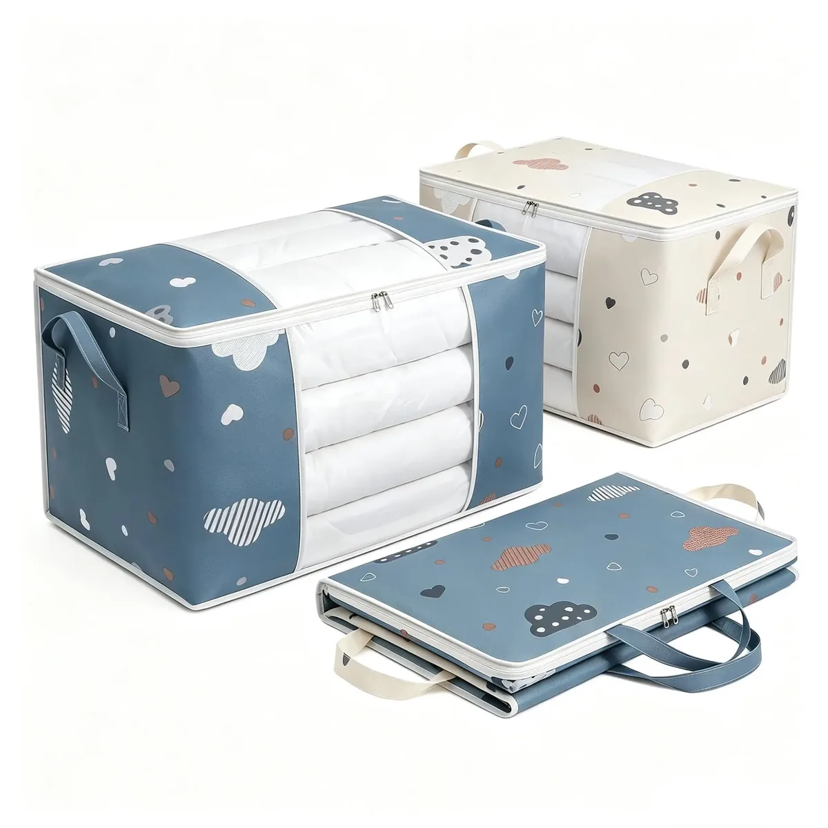 sac de rangement pour vêtements de grande capacité, évalué avec poignée renforcée, adapté aux couvertures, literie pliable avec fermeture éclair robuste
