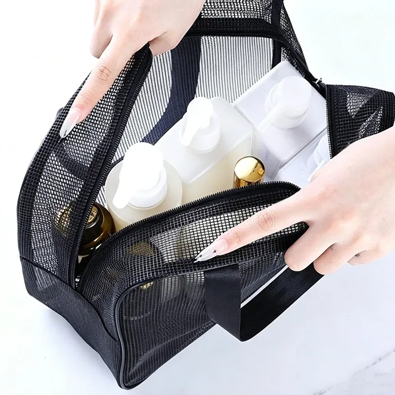 sac de douche en maille respirant, trousse de toilette portable, organisateur de cosmétiques pour la salle de sport, la natation, les voyages et l'usage quotidien des hommes.