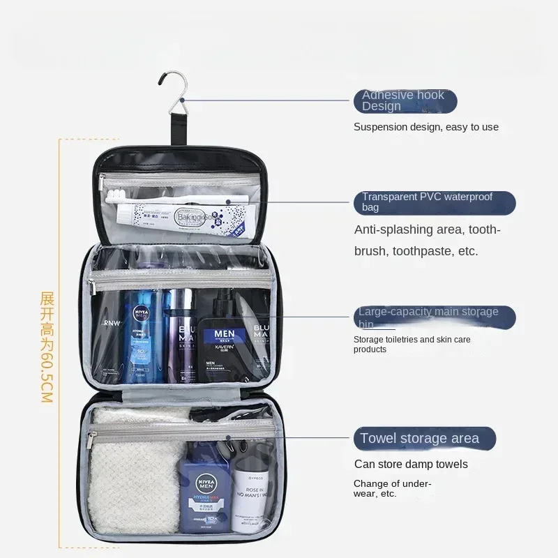 sacs à cosmétiques pour hommes, essentiels de voyage, organisateur de cosmétiques, sac de rangement suspendu pliable, sac de maquillage de luxe transparent et étanche