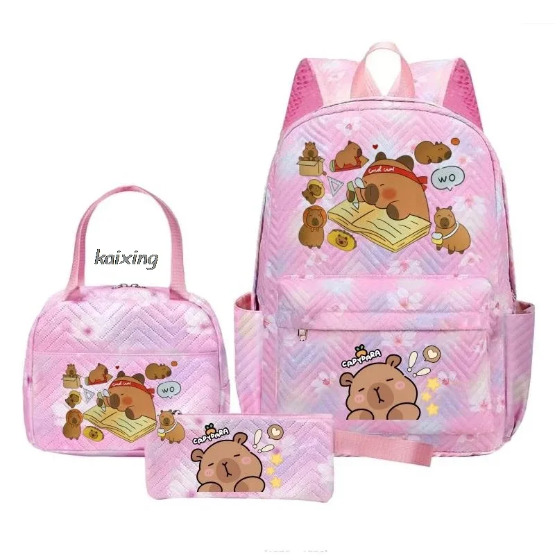 sacs à dos kawaii imprimés capybara, ensemble sac d'école, sac à déjeuner, trousse à crayons, cadeau de rentrée scolaire pour fille, sacs de loisirs, mochila, sacs de voyage pour adolescents