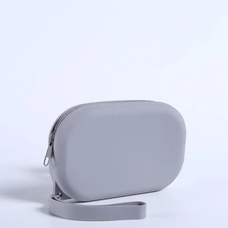 sac à fermeture éclair en silicone lisse, porte-écouteurs, portefeuille, organiseur de cosmétiques, porte-monnaie pour femmes et filles