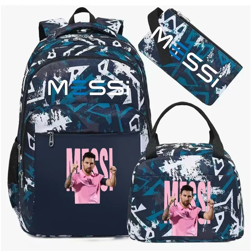 sac à dos de football messi, camouflage, pour étudiants, sac d'école pour ordinateur portable, sac à dos de grande capacité, pour femmes et hommes, loisirs, voyage, mochila 3 pièces