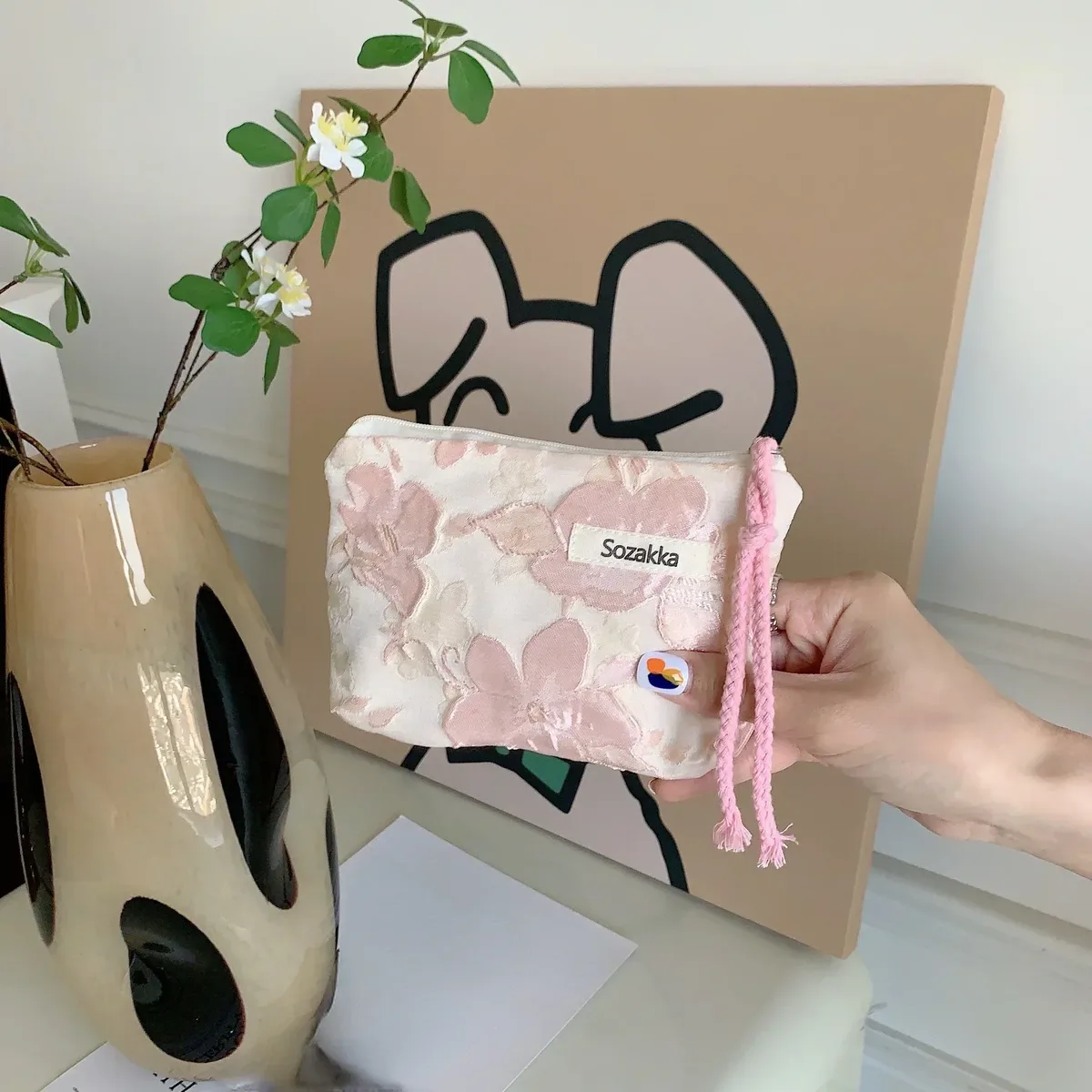 petit sac de maquillage cosmétique, mini sacs de rangement floraux en coton pour femmes, étui de maquillage pour rouge à lèvres, petit porte-monnaie pour enfants, pochette pour pièces de monnaie