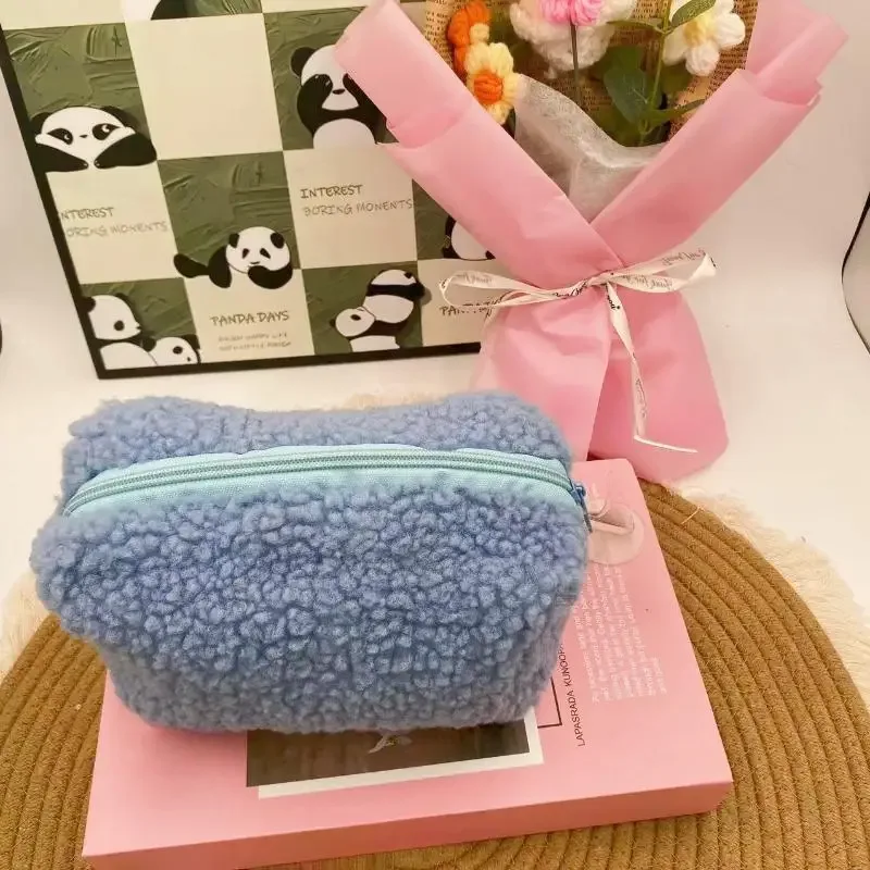 sacs de maquillage en peluche pour femmes, sac à cosmétiques de voyage souple, étui de rangement pour dames et filles