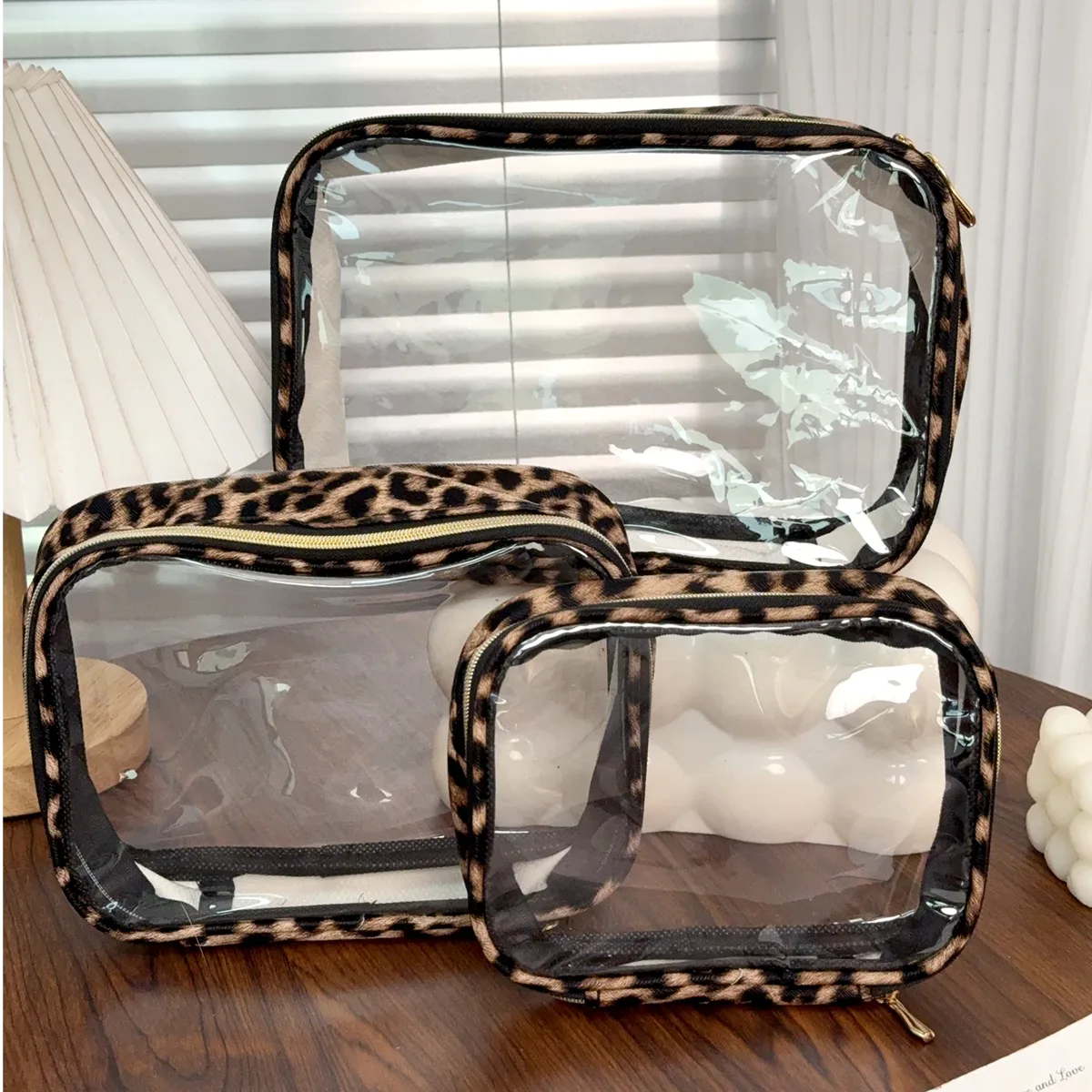 1/3 pièces transparent imprimé léopard sac de maquillage grande capacité étanche clair sac cosmétique voyage maquillage cosmétique organisateur fermeture éclair