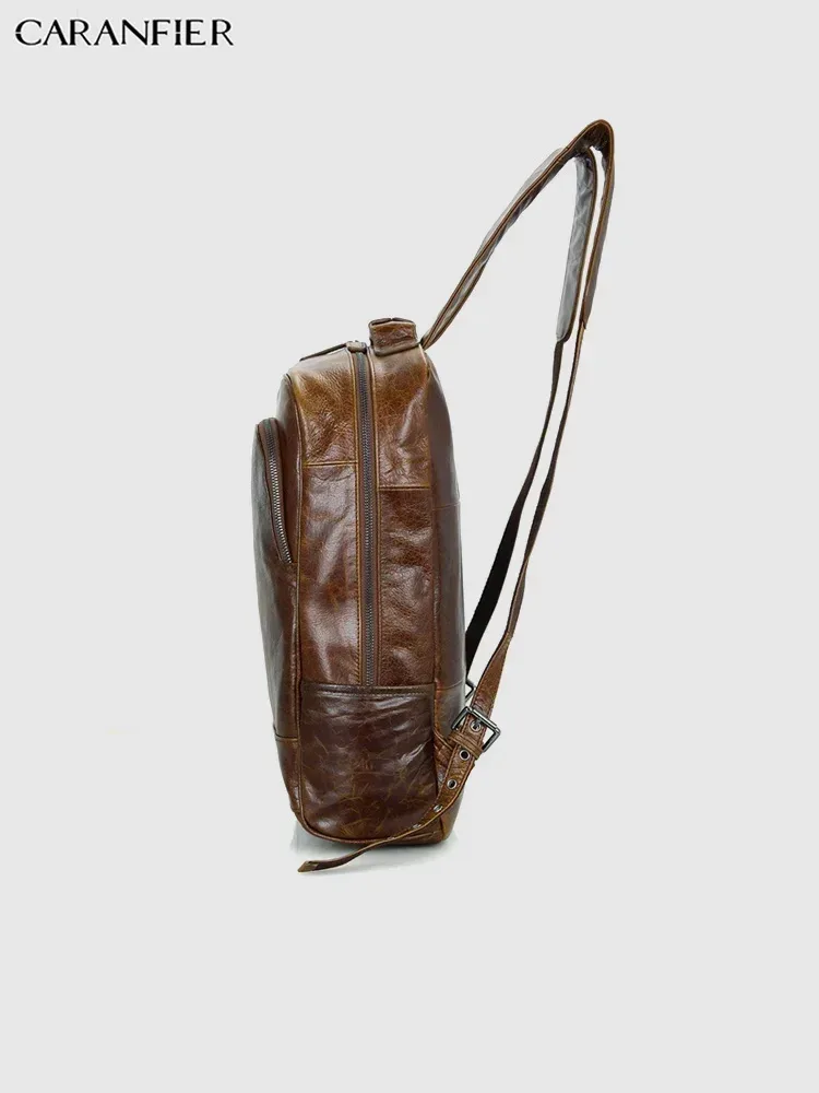 CARANFIER hommes sac à dos véritable cuir de vachette Vintage sacs de voyage femmes Simple fermeture éclair imperméable et moraillon étudiant sac à dos