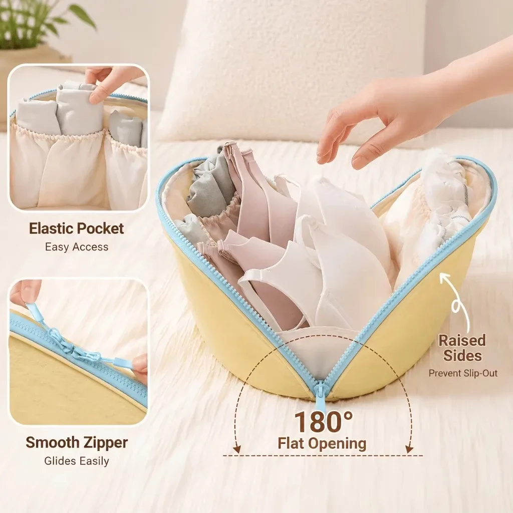sac de rangement de voyage grande capacité, pochette de rangement pour sous-vêtements, trousse de maquillage portable, trousse de toilette pour femmes en tissu oxford