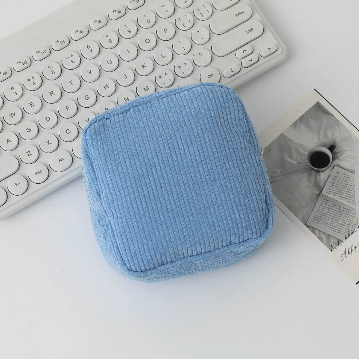 sac à cosmétiques en velours côtelé pour femmes, organisateur de maquillage coréen de couleur unie, pochette de toilette de voyage, trousse de beauté