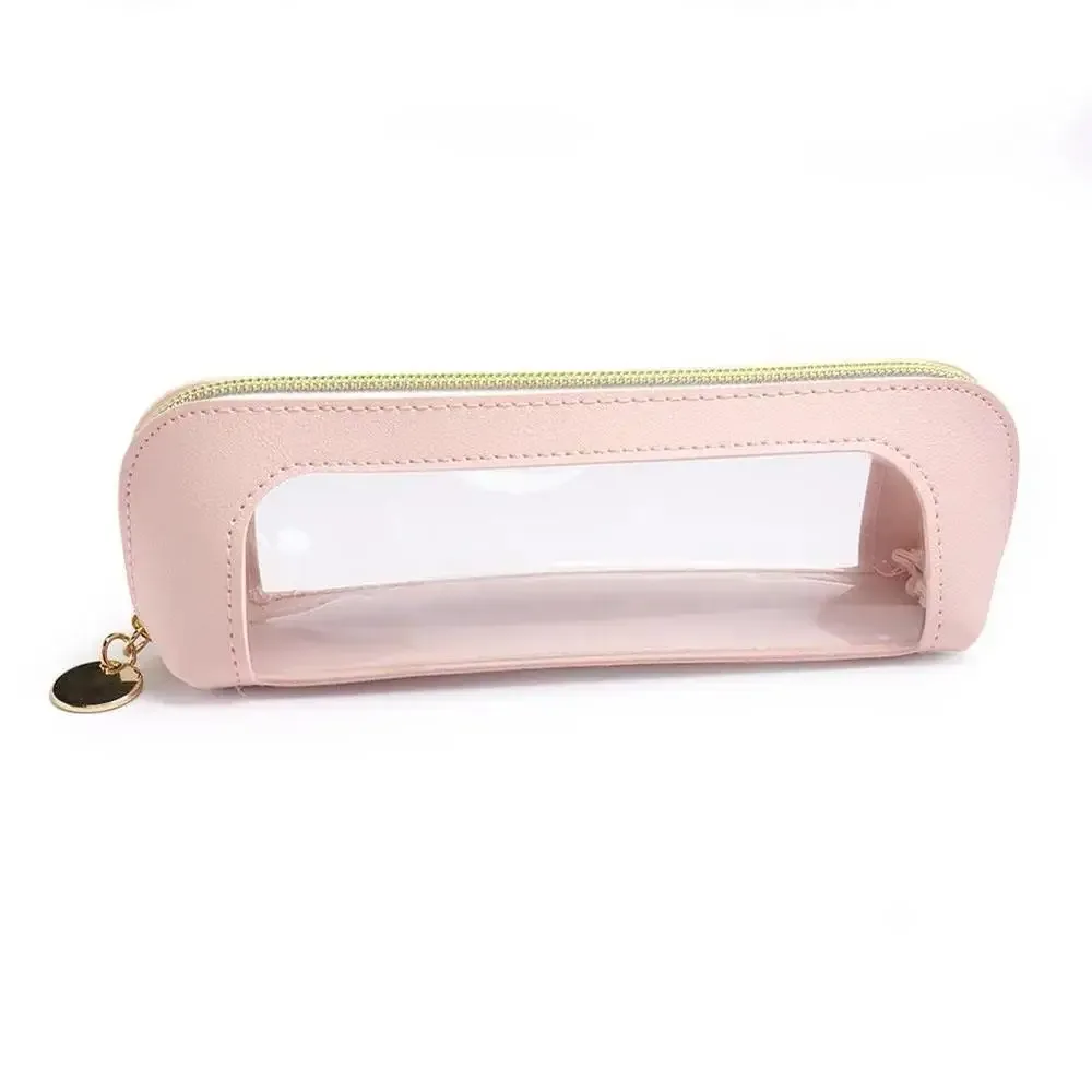 ins – trousse de maquillage transparente japonaise de grande capacité, pochette de toilette de voyage en cuir pu solide, sac de rangement portable pour pinceaux de maquillage