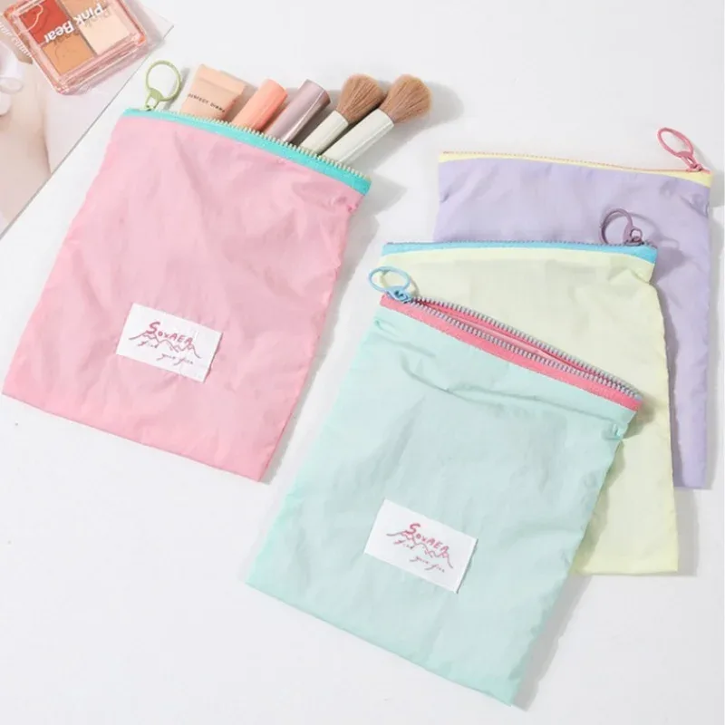 ensemble de trousses de toilette minimalistes macaron avec fermeture éclair, sac de rangement multifonction pour maquillage, câbles, documents, petites monnaies