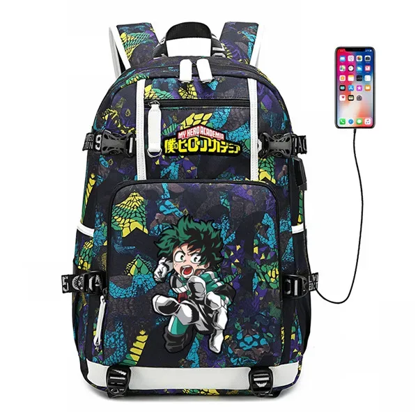 sac à dos de voyage grande capacité mha, sacs d'école imperméables pour garçons, sac à dos pour ordinateur portable avec chargement usb, sac à dos oxford pour cosplay