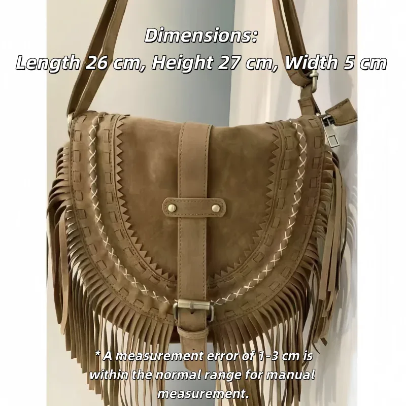 sac à bandoulière en faux daim, sac à pompon, sac de selle rétro adapté aux dames et aux filles, sac à bandoulière de style bohème avec franges, style américain