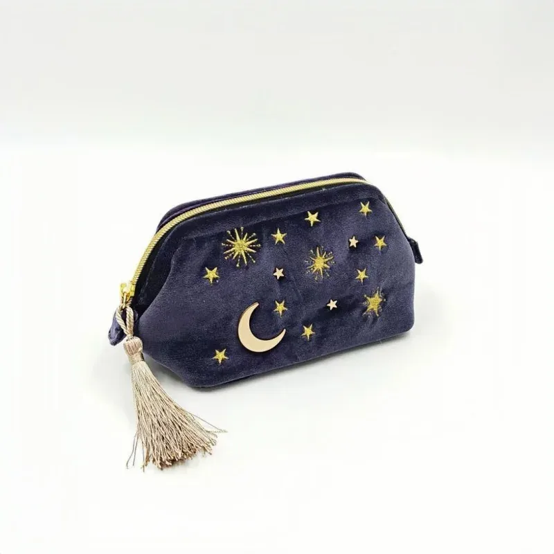 Trousse à cosmétiques de grande capacité avec étoiles brodées et décorations de lune et poches intérieures, portable, le meilleur cadeau pour la mère