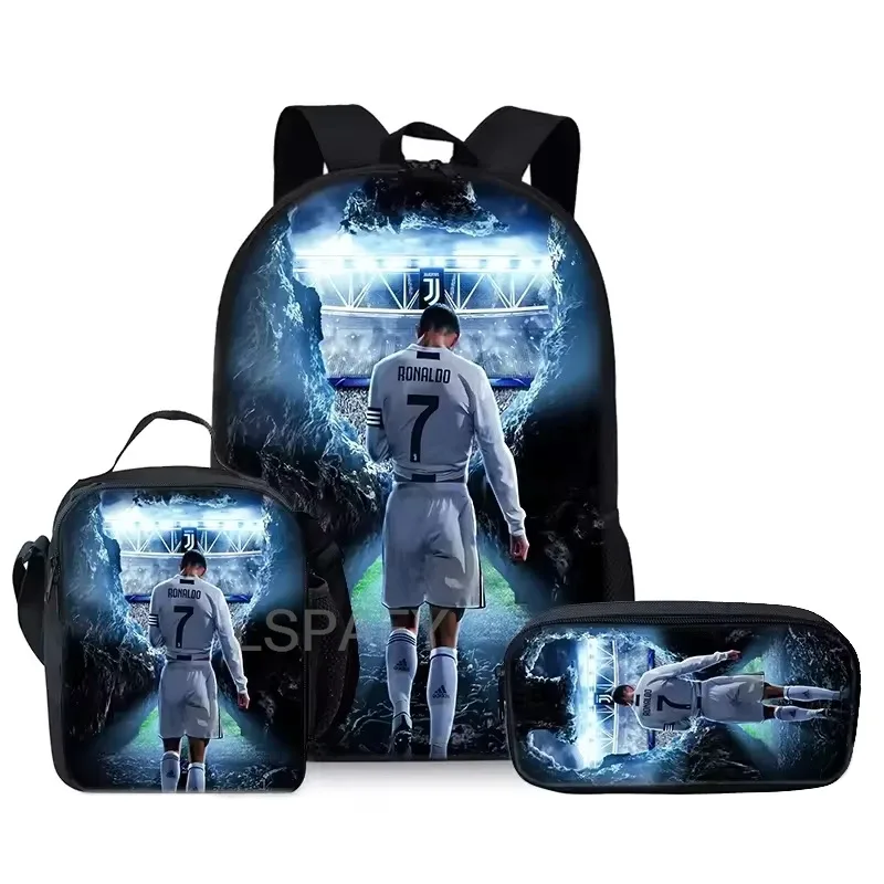 ensemble de sacs à dos 3 pièces à motif cr7 soccer star – sac à dos décontracté de grande capacité avec pochette et sac fourre-tout assortis, parfait pour le quotidien