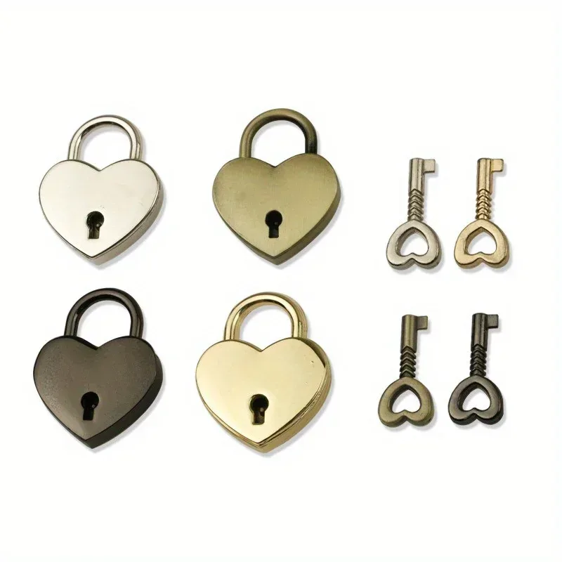 mini cadenas en métal vintage en forme de cœur, 2 pièces, valise, boîte à bagages, serrure à clé avec clé