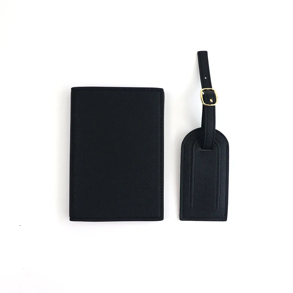 étiquette de bagage en cuir pu avec nom personnalisé, ensemble de sacs pour passeport, étiquette anti-damage pour sac, étiquette de bagage, étui pour carte d'identité
