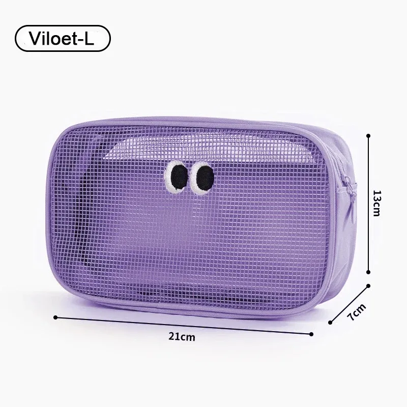 sac à cosmétiques de maquillage en maille, pochette de voyage à fermeture éclair, étui de maquillage pour grands yeux pour les bureaux à domicile, accessoires de voyage, sac de rangement organisateur