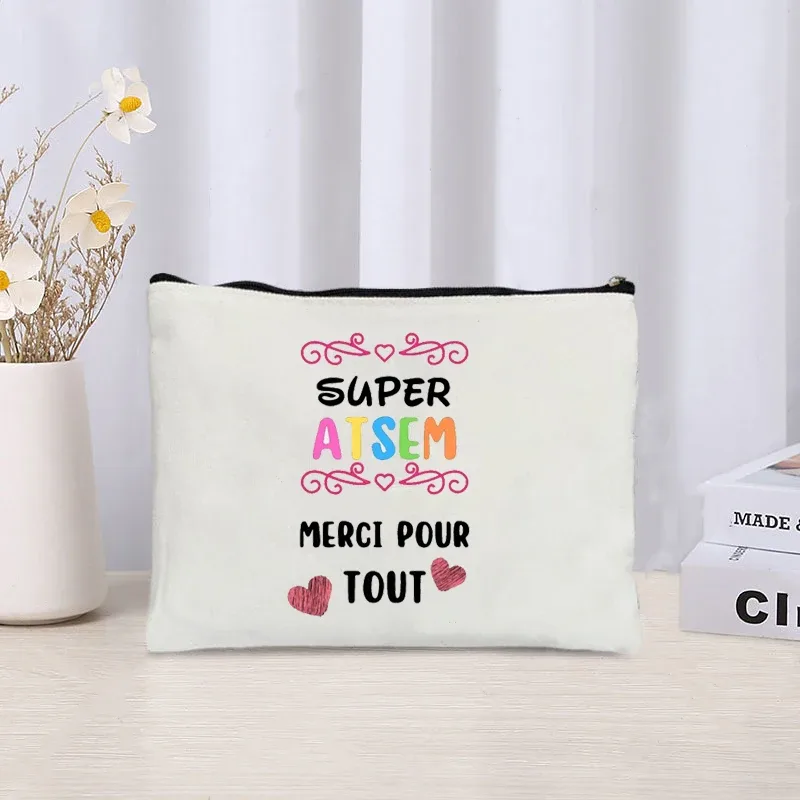 trousse à cosmétiques i am the best atsem in the world, sac en toile imprimé, voyage simple, soins de la peau, rangement de produits, trousse de toilette, cadeau atsem