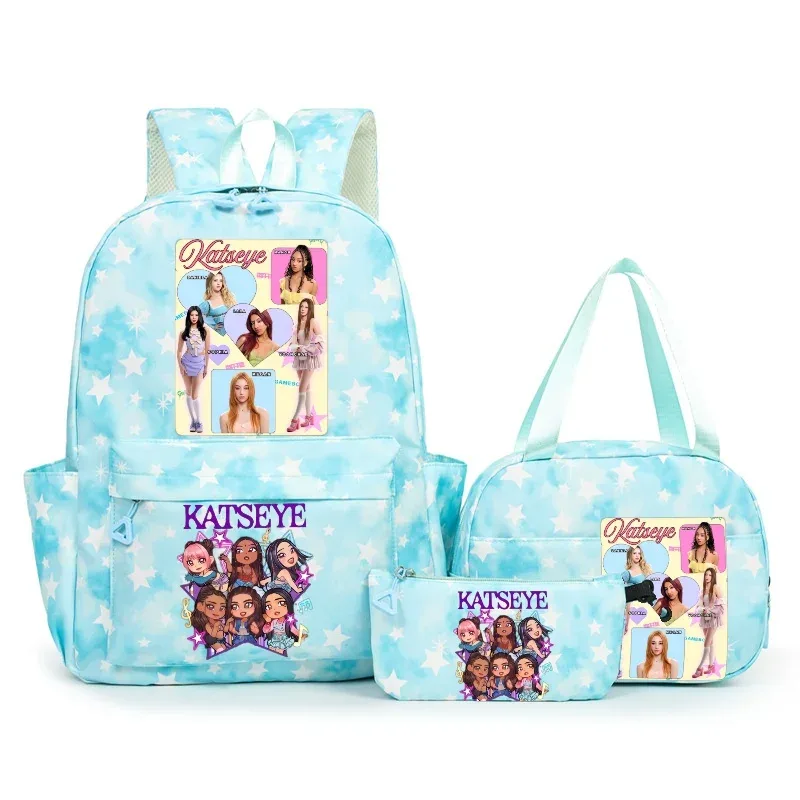 sac à dos katseye music avec imprimé neige, capacité 3 pièces, pour étudiants du collège/lycée, avec sac à déjeuner, sac de voyage, mochila pour femme