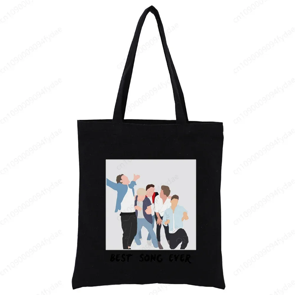sac à bandoulière en toile pour femmes, sac à main personnalisé one direction, fourre-tout décontracté, réutilisable, grande capacité, sac de shopping noir