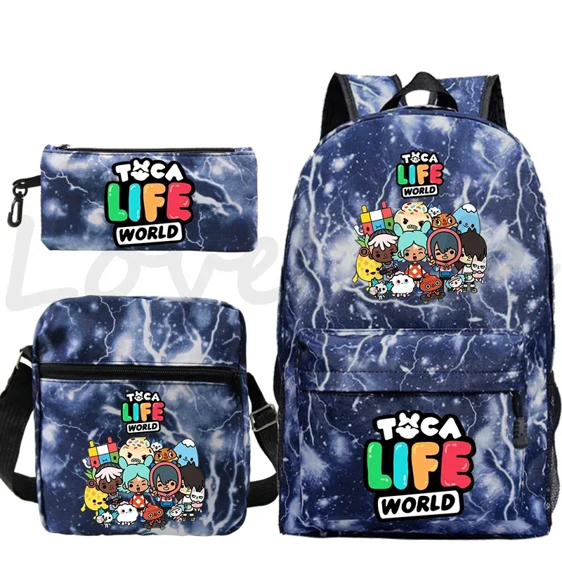 sac à dos toca life world, ensemble de 3 pièces, sacs d'école mignons pour filles, sac de voyage, sac à dos imprimé toca boca, sac à dos pour enfants, mochila