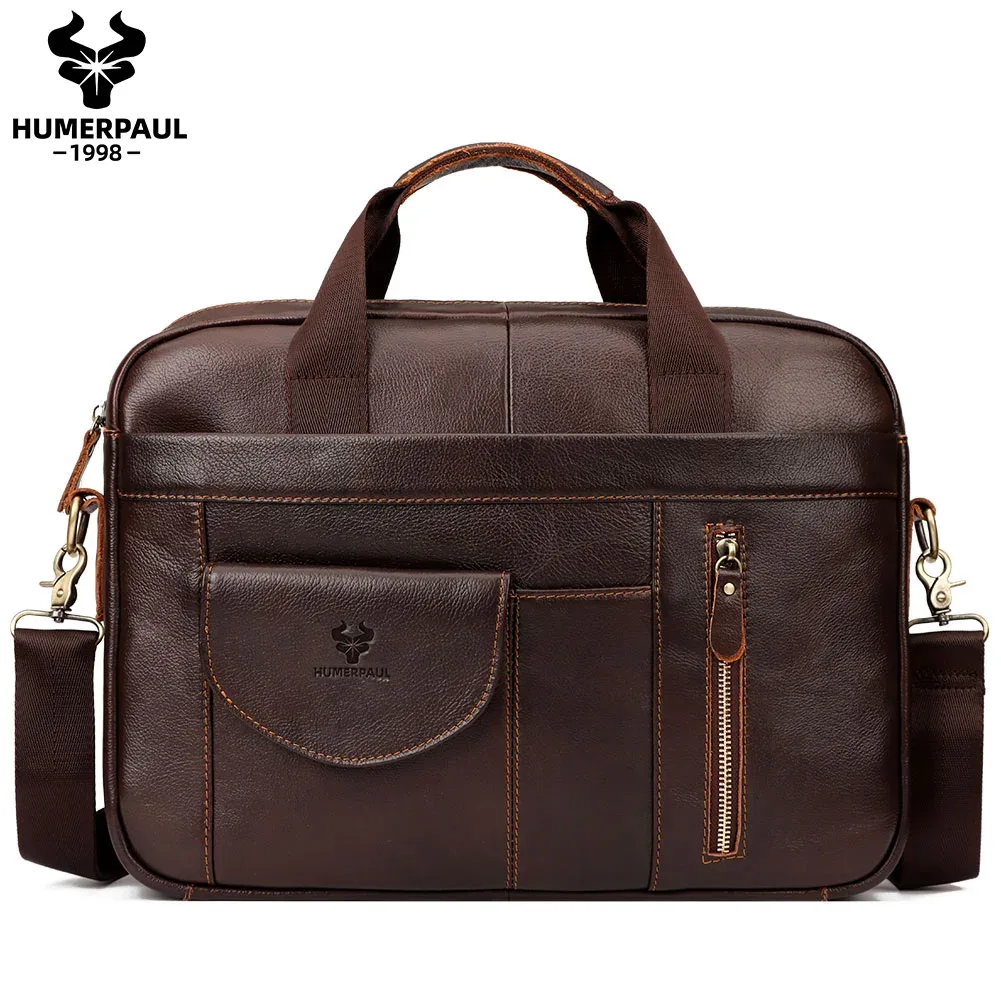 humerpaul sac porte-documents pour homme couche supérieure en cuir fabriqué à la main pour ordinateur portable avec plusieurs compartiments messager d'épaule d'affaires