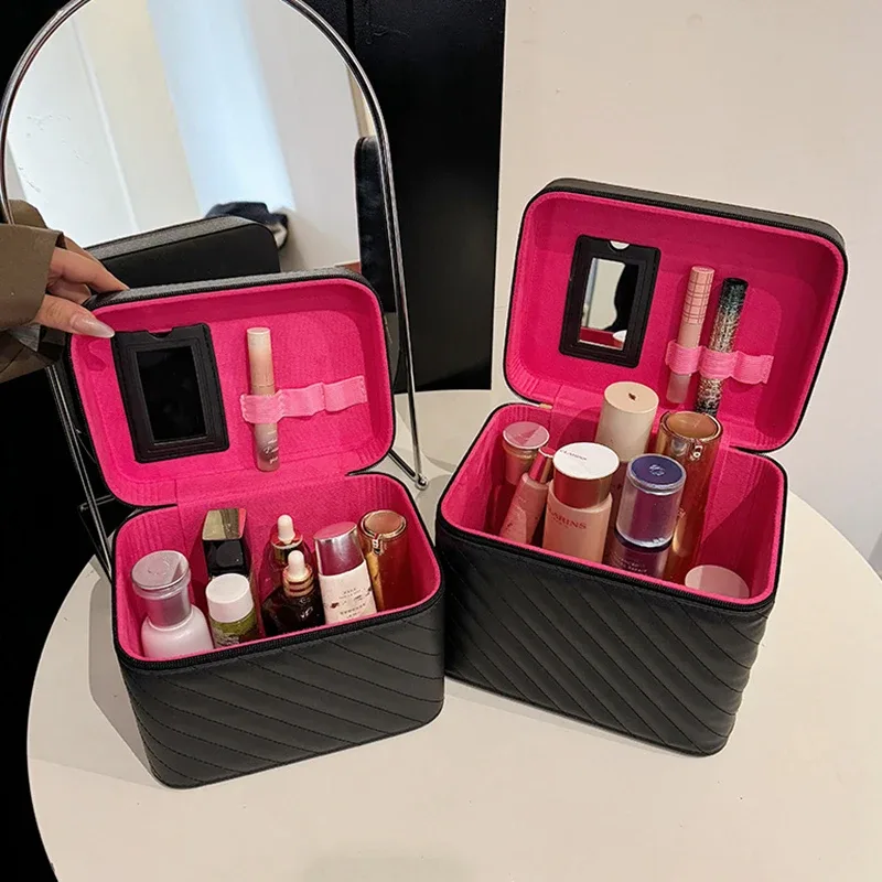 trousse de maquillage en pu pour femme, sac de toilette cosmétique, boîte à cosmétiques, valise de rangement pour maquillage