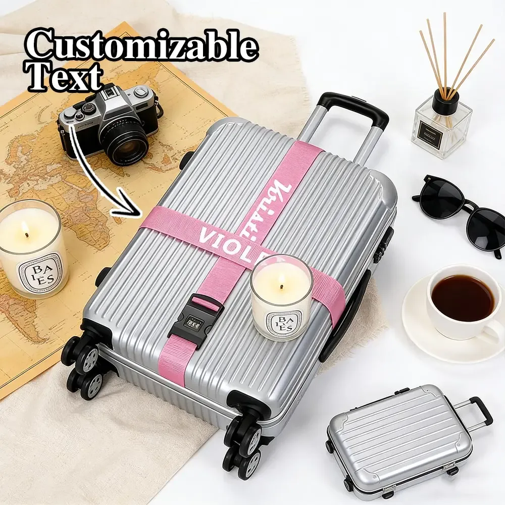 【personnalisé】sangle de bagage personnalisée avec nom/texte, design à boucle, antivol, adaptée aux voyages d'affaires et de loisirs, accessoires de voyage personnalisés, sûre et facile à identifier - style basique, style décontracté, style tendance, sangle de bagage sécurisée, adaptée aux voyages longue distance et aux vacances