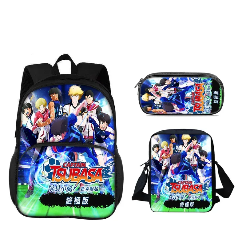 sac à dos captain tsubasa, sac à stylos, sac à bandoulière, ensemble de 3 pièces, polyvalent, pour garçon ou fille, meilleur cadeau d'anniversaire