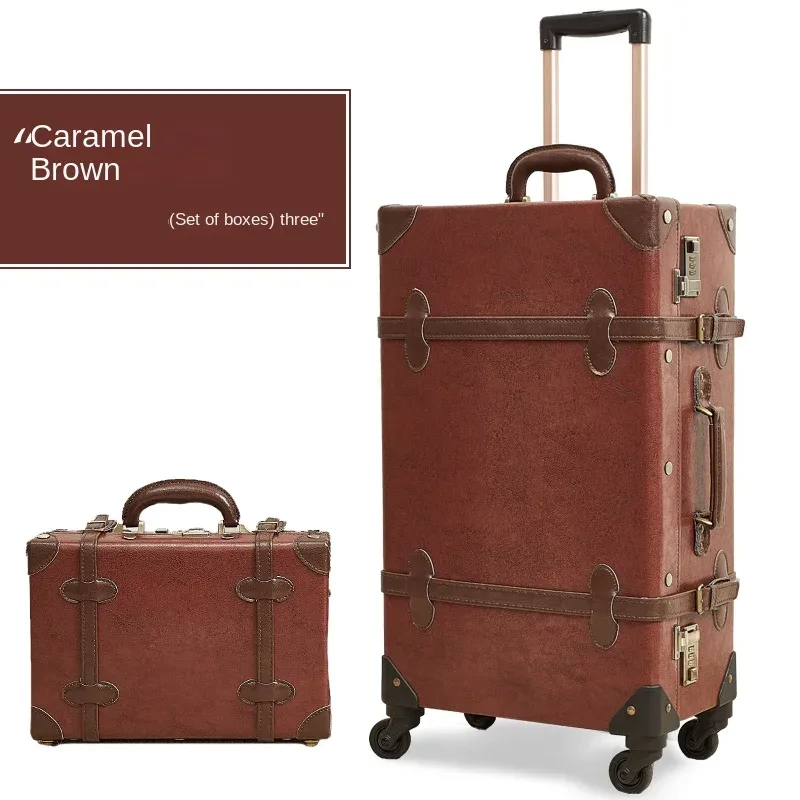 nouveau ensemble de valise rétro antidéflagrant fermeture éclair pp + pc boîtier de chariot à bagages 20/22/24/26 pouces valise de voyage de grande capacité
