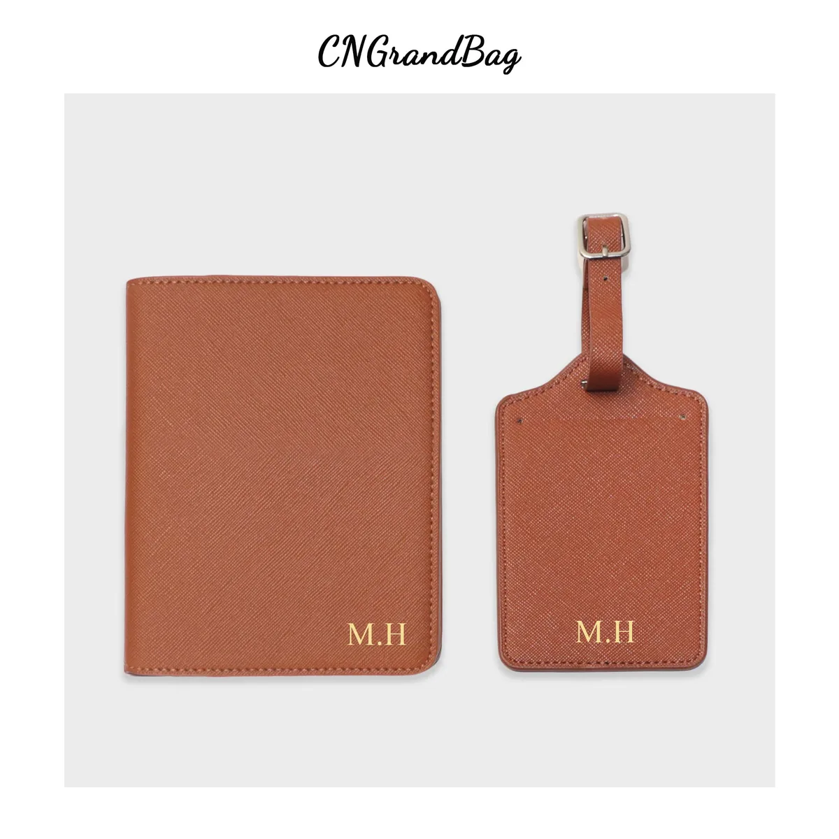 Dropshipping - Porte-passeport en cuir PU Saffiano avec lettres initiales monogrammées gratuites et ensemble d'étiquettes de bagages - Accessoires de voyage
