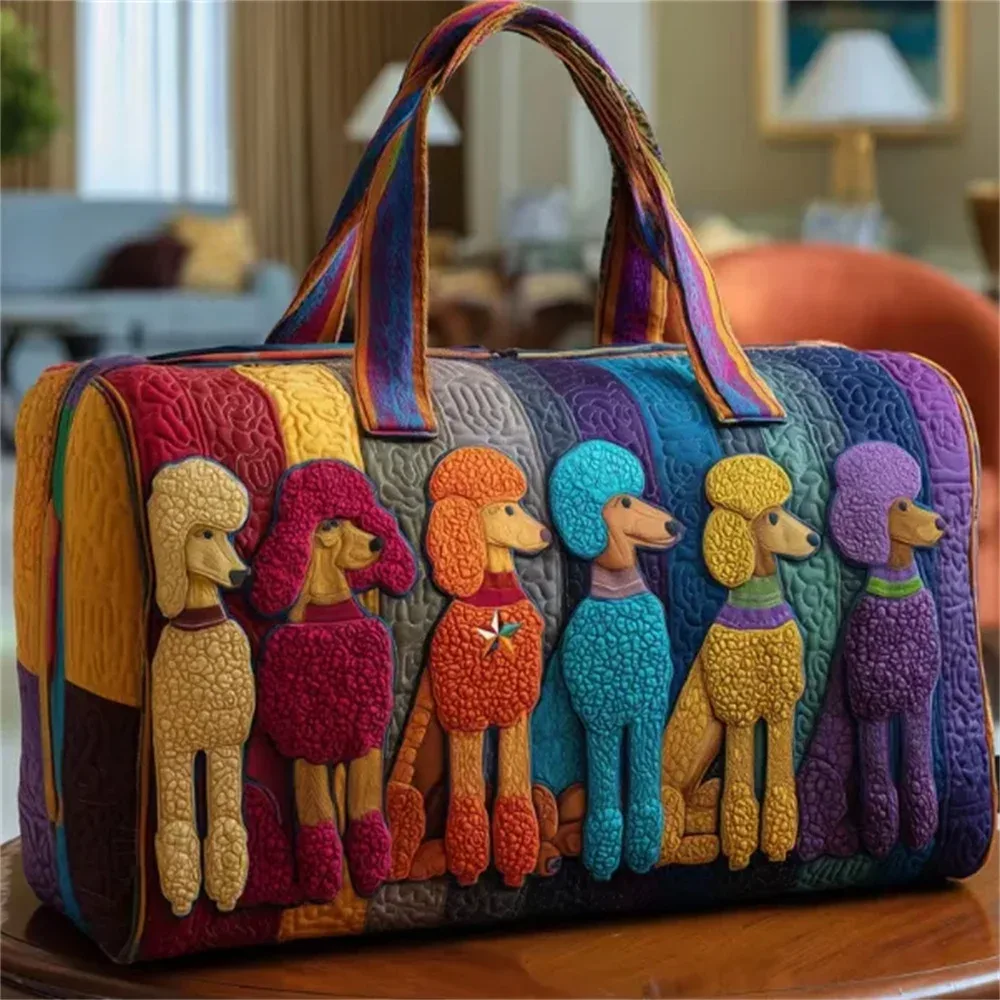 sac de voyage matelassé poodle dogs, sac fourre-tout de voyage rétro amusant pour hommes et femmes, sac de week-end pour l'extérieur