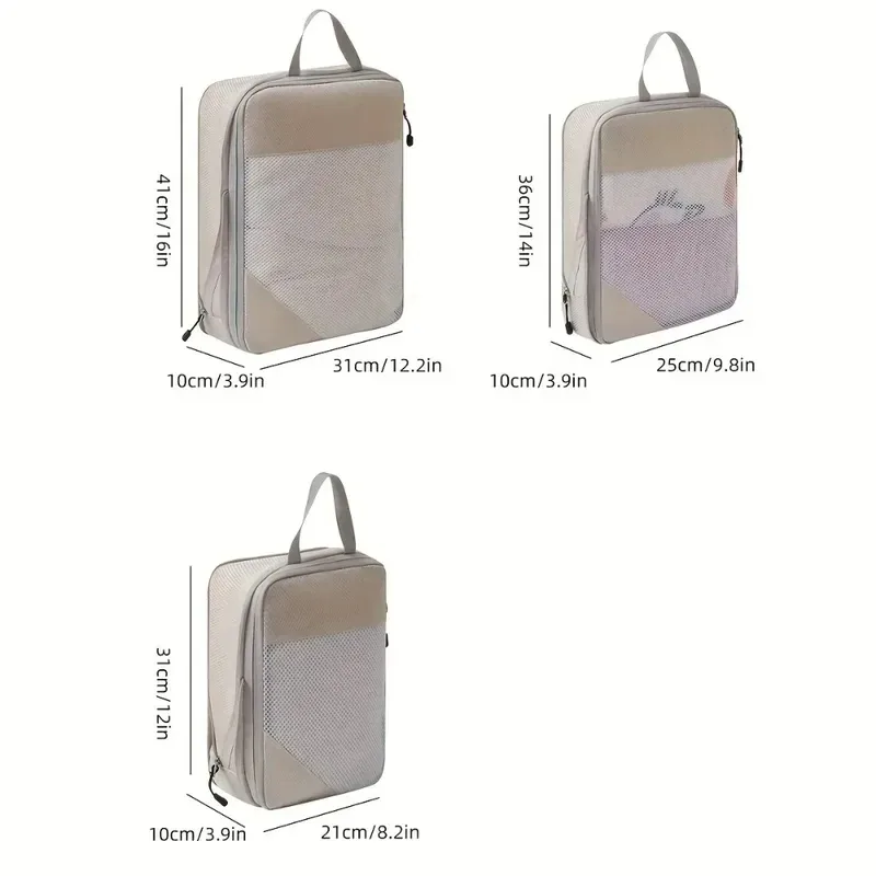 lot de 3 cubes de compression de voyage, organisateur de bagages, essentiels de voyage, cubes de compression pour bagages à main