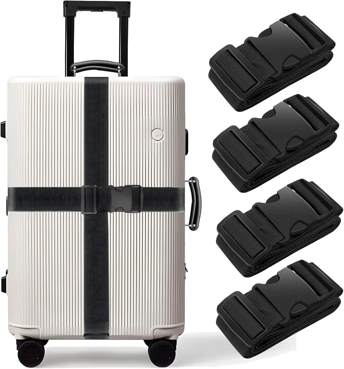 lot de 4 sangles de bagage, ceintures de valise élastiques télescopiques, ceinture de sac de voyage pour valise, sangle de fixation, boucle de voyage, ceintures de bagage