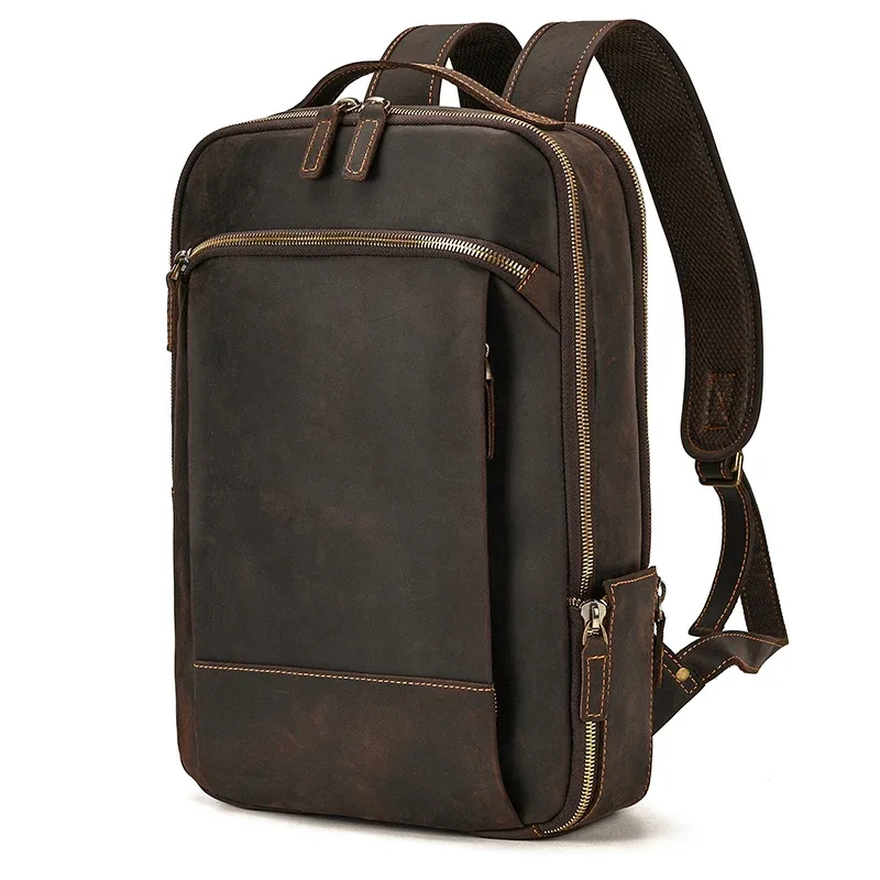 sac à dos de voyage vintage en cuir à double fermeture éclair pour homme, sacoche de voyage faite à la main