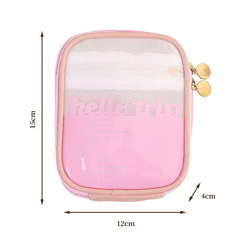 mini sac de rangement de maquillage de voyage transparent, petit sac de maquillage preppy mignon, fermeture éclair cosmétique, rangement de toilette, pochette pour pièces de monnaie pour femmes