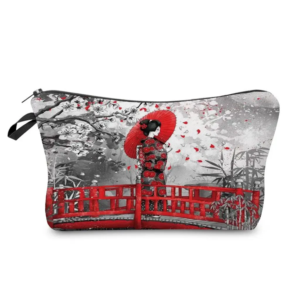 ukiyoe – mini trousse de maquillage pour femmes, design japonais, grue de styliste, trousse de toilette de voyage de plage, trousse à cosmétiques écologique réutilisable